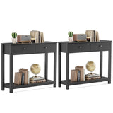 Asofer Console Table with 2 Drawers, Wood Entryway Table Hallway Table with Open Storage Shelf, Black（2PCS）