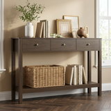 Asofer 3-Drawer Wooden Sofa Table, Modern Accent Console Table with Metal Round Handles, Slim Entryway Hall Table for Living Room, Hallway, Entrance, Retro
