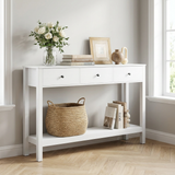 Asofer 3-Drawer Wooden Sofa Table – Modern Accent Console with Metal Round Handles, Slim Entryway Hall Table, White