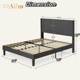 Full Bed Frame with 4 Storage Drawers and 2-Tier Headboard - Gray