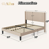 Full Bed Frame with 4 Storage Drawers and 2-Tier Headboard - Beige