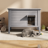 Cat House Outdoor with View Door, Weatherproof Wood Feral Cat Shelter for Small Animals,Cat houses for Outdoor Cats for Winter,Grey