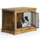 Asofer 38.6" Dog Crate, Wooden Dog Kennel with Double Doors, Chew-Resistant Dog House Indoor for Small to Large, Retro