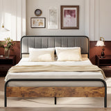 Full Size Bed Frame with Upholstered Headboard, Metal Slats Support 1000 lbs, No Box Spring Needed, Gray