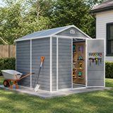 Asofer 8' x 6' Outdoor Storage Shed, Heavy-Duty Plastic Shed with Floor, Resin Shed with Window, Gray