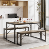 Dining Table Set for 4 with 2 Benches - Gray