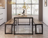 Dining Table Set for 4 with 2 Benches - Gray