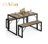 Dining Table Set for 4 with 2 Benches - Gray