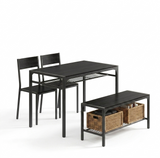 4-Piece Dining Table Set for 4, Kitchen Table and Bench with Chair, Dining Furniture for Small Space, Dinette Set Black