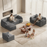 L Shaped Sectional Sofa Set, Lofka Modern Corduroy 110.2" L Shaped Modular Sofa with flexible ottoman, 3-Seater Sofa & Loveseat for Living Room, Dark Grey