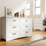 Aiho 6 Drawer Solid Wood Dresser, Wide Chest of Drawers for Living Room, White