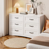 4 Pieces Bedroom Furniture Set, Includes Queen Bed Frame, Nightstands Set of 2, Double Wide 6-Drawer Dresser - White