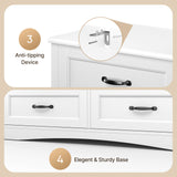 Asofer White Bedroom Set: Queen Bed Frame + 6-Drawer Dresser + 5-Drawer Dresser + 2 Night Stands
