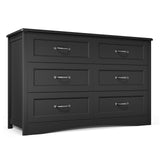 Farmhouse Dresser for Bedroom, 47.2" Wide 6 Drawer Dresser Storage Organizer, Wood Chest of Drawers for Bedroom, TV Stand for 50 inch TV, for Living Room, Hallway - Black