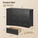 Farmhouse Dresser for Bedroom, 47.2" Wide 6 Drawer Dresser Storage Organizer, Wood Chest of Drawers for Bedroom, TV Stand for 50 inch TV, for Living Room, Hallway - Black