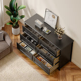 Farmhouse Dresser for Bedroom, 47.2" Wide 6 Drawer Dresser Storage Organizer, Wood Chest of Drawers for Bedroom, TV Stand for 50 inch TV, for Living Room, Hallway - Black