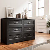 6 Drawer Dressers for Bedroom, Chest of Drawers with Deep Drawers, Large Double Dresser for Closet with Wide Top, Horizontal Wooden Dresser for Living Room, Hallway, Bedroom - Black
