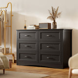 Farmhouse Dresser for Bedroom, 47.2" Wide 6 Drawer Dresser Storage Organizer, Wood Chest of Drawers for Bedroom, TV Stand for 50 inch TV, for Living Room, Hallway - Black