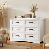 6 Drawer Dressers for Bedroom, Chest of Drawers with Deep Drawers, Large Double Dresser for Closet with Wide Top, Horizontal Wooden Dresser for Living Room, Hallway, Bedroom - White