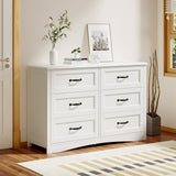 6 Drawer Dressers for Bedroom, Chest of Drawers with Deep Drawers, Large Double Dresser for Closet with Wide Top, Horizontal Wooden Dresser for Living Room, Hallway, Bedroom - White