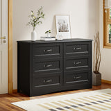 Farmhouse Dresser for Bedroom, 47.2" Wide 6 Drawer Dresser Storage Organizer, Wood Chest of Drawers for Bedroom, TV Stand for 50 inch TV, for Living Room, Hallway - Black