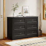 6 Drawer Dressers for Bedroom, Chest of Drawers with Deep Drawers, Large Double Dresser for Closet with Wide Top, Horizontal Wooden Dresser for Living Room, Hallway, Bedroom - Black