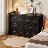 4 Pieces Bedroom Furniture Set, Includes Queen Bed Frame, Nightstands Set of 2, Double Wide 6-Drawer Dresser - Black