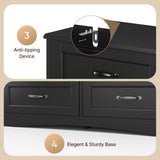 Farmhouse Dresser for Bedroom, 47.2" Wide 6 Drawer Dresser Storage Organizer, Wood Chest of Drawers for Bedroom, TV Stand for 50 inch TV, for Living Room, Hallway - Black