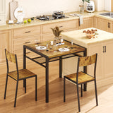 3 Pieces Dining Set for 2 Small Kitchen Breakfast Table Set Space Saving Wooden Chairs and Table Set - Retro