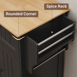 Kitchen Island Cart with Storage,Rolling Kitchen Island Side Table on Wheels with Worktop,Spice Rack ,Adjustable Shelves and Drawer for Kitchen,Dining Room - Blakc