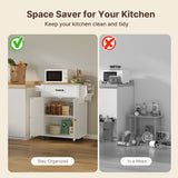 Kitchen Island Cart with Storage,Rolling Kitchen Island Side Table on Wheels with Worktop,Spice Rack ,Adjustable Shelves and Drawer for Kitchen,Dining Room - White