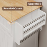 Kitchen Island Cart with Storage,Rolling Kitchen Island Side Table on Wheels with Worktop,Spice Rack ,Adjustable Shelves and Drawer for Kitchen,Dining Room - White