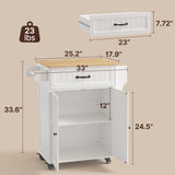 Kitchen Island Cart with Storage,Rolling Kitchen Island Side Table on Wheels with Worktop,Spice Rack ,Adjustable Shelves and Drawer for Kitchen,Dining Room - White
