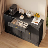 56" Buffet Sideboard Cabinet, Asofer Kitchen Storage Cabinet Coffee Bar with Doors & Drawer - Black
