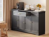 56" Buffet Sideboard Cabinet, Asofer Kitchen Storage Cabinet Coffee Bar with Doors & Drawer - Black
