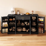 56" Buffet Sideboard Cabinet, Asofer Kitchen Storage Cabinet Coffee Bar with Doors & Drawer - Black