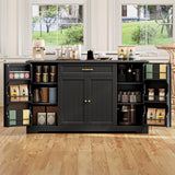 56" Buffet Sideboard Cabinet, Asofer Kitchen Storage Cabinet Coffee Bar with Doors & Drawer - Black