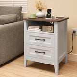 Asofer 6-Piece White Bedroom Set: King Bed Frame, LED Vanity, 2 Drawer Dressers and 2 Charging Nightstands