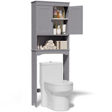 Over The Toilet Storage Cabinet,Asofer Bathroom Space Saver Organizer with Adjustable Shelf and Doors，White/Dark Brown