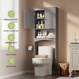 66.1" over the Toilet Storage Cabinet with Adjustable Shelf and Open Storage Shelf, Freestanding - Gray