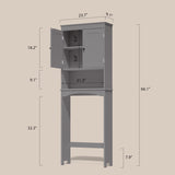 66.1" over the Toilet Storage Cabinet with Adjustable Shelf and Open Storage Shelf, Freestanding - Gray