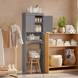 66.1" over the Toilet Storage Cabinet with Adjustable Shelf and Open Storage Shelf, Freestanding - Gray