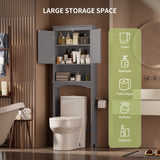 66.1" over the Toilet Storage Cabinet with Adjustable Shelf and Open Storage Shelf, Freestanding - Gray