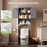 66.1" over the Toilet Storage Cabinet with Adjustable Shelf and Open Storage Shelf, Freestanding - Gray