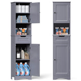 Bathroom Storage Cabinet, White Linen Cabinet, Narrow Tall Cabinet Storage Tower with Door ,Drawer and Open Storage - Gray