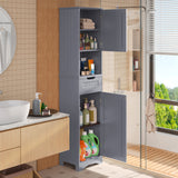 Bathroom Storage Cabinet, White Linen Cabinet, Narrow Tall Cabinet Storage Tower with Door ,Drawer and Open Storage - Gray