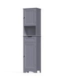 Bathroom Storage Cabinet, White Linen Cabinet, Narrow Tall Cabinet Storage Tower with Door ,Drawer and Open Storage - Gray