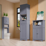 Bathroom Storage Cabinet, White Linen Cabinet, Narrow Tall Cabinet Storage Tower with Door ,Drawer and Open Storage - Gray