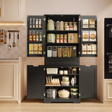 Asofer 71" Pantry Cabinet with Doors & Shelves - Huge Storage Kitchen Cabinet, Adjustable Shelves, Black