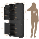 Asofer 71" Pantry Cabinet with Doors & Shelves - Huge Storage Kitchen Cabinet, Adjustable Shelves, Black
